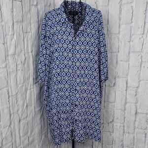 Shaquille O'Neal Blue Geometric‎ Pattern Men's Casual Button Down Shirt